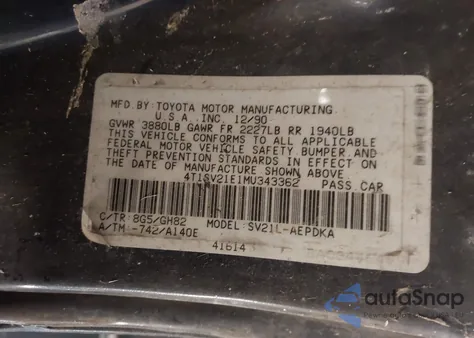 1991 Toyota Camry Dlx z USA, uszkodzony, nr VIN 4T1SV21E1MU343362